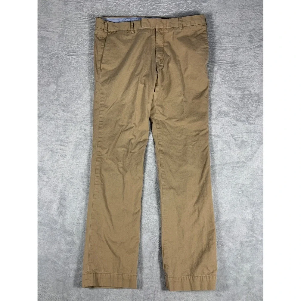 Polo Ralph Lauren Slim Fit Chino Pants Mens 34x32 Tan Khaki Flat Front EU 34
